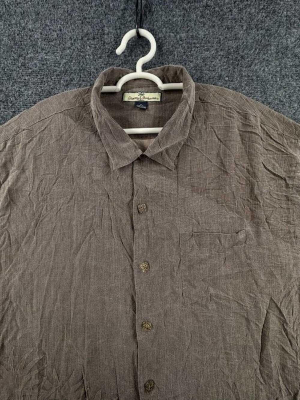 Tommy Bahama Short Sleeve Floral Silk Point XL Brown Pocket Men Resort Shirt
